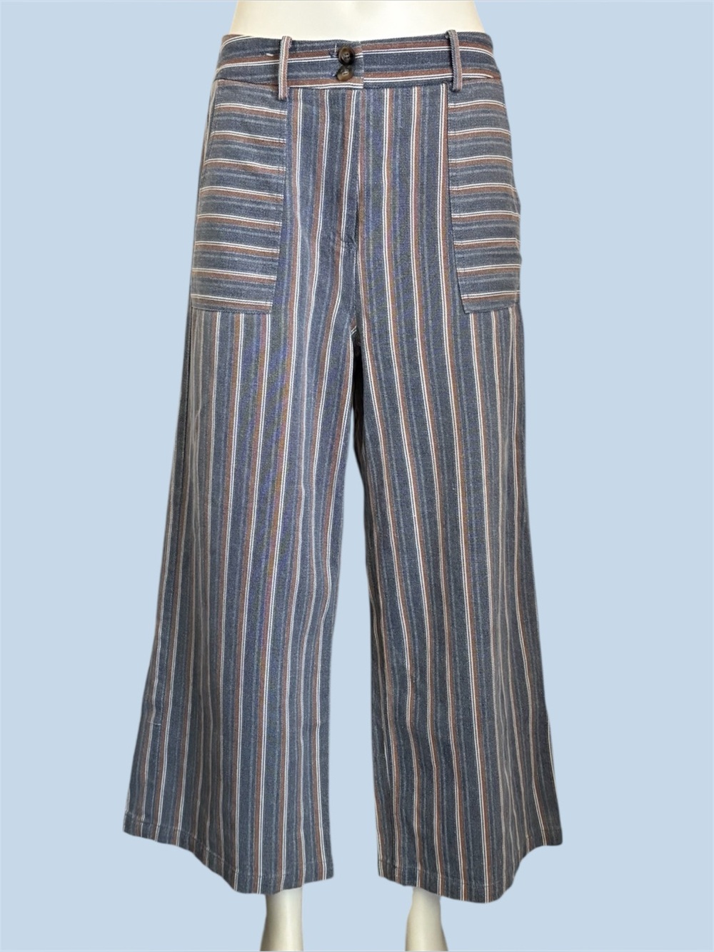 FRNCH sz M Retro 70’s Mod Striped Prunella Trouser Jeans Wide Leg Patch Pocket